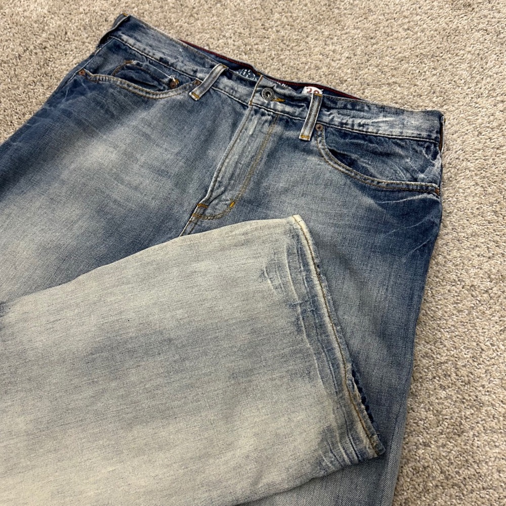 Guess Cliff Boot Cut Jeans 36x34 (Fits 36X35) Blue Faded Distressed Denim MW5161